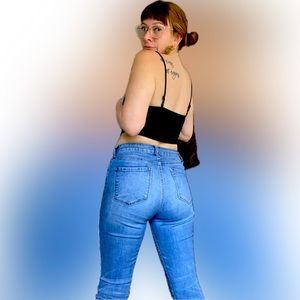 High waisted slim straight skinny jeans